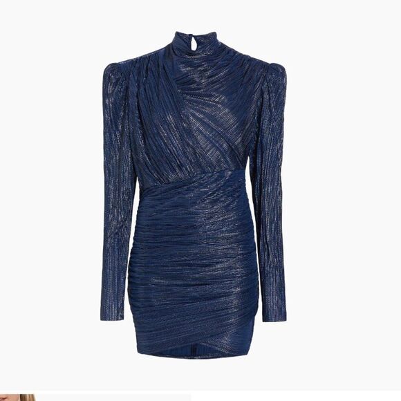 SABINA MASAYEV (NWT) Maya Foil Pleated Knit Minidress, Blue, Size S - Picture 2 of 13